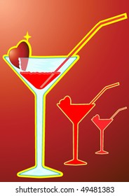 	Vector abstract illustration -card-poster on which the wine glass with a cocktail " bloody Mary " and the "broken heart".