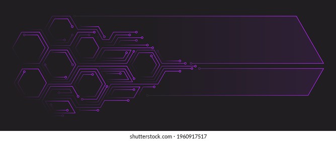 Ilustración abstracta vectorial. Concepto de Chip, futuro, ciberpunk, elementos informáticos. Líneas, formas hexagonales en un fondo oscuro. Plantilla de diseño para web, banners.