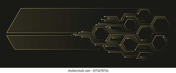 Vector abstract illustration. Chip concept, future, cyberpunk, computer elements. Lines, hexagonal shapes on a dark background. Design template for web, banners.