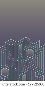 Vector abstract illustration. Chip concept, future, cyberpunk, computer elements. Lines, hexagonal shapes on a classic blue background. Design template for web, banners.
