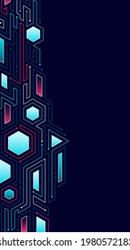 Ilustración abstracta vectorial. Concepto de Chip, futuro, ciberpunk, elementos informáticos. Líneas, formas hexagonales sobre un fondo azul clásico. Plantilla de diseño para web, banners.