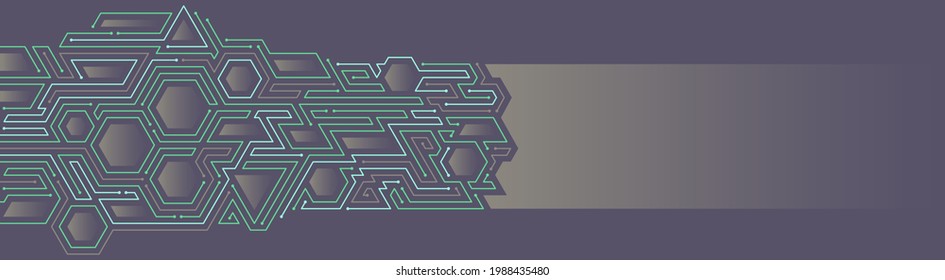 Ilustración abstracta vectorial. Concepto de Chip, futuro, ciberpunk, elementos informáticos. Líneas, formas hexagonales sobre un fondo azul clásico. Plantilla de diseño para web, banners.
