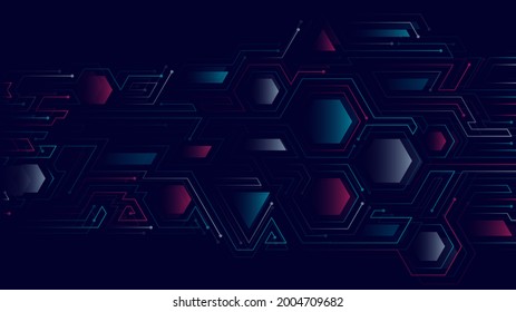 Vector abstract illustration. Chip concept, future, cyberpunk, computer elements. Lines, hexagonal shapes on a classic blue background. Design template for web, banners.
