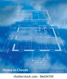 vector abstract illustration with cloudy blueprint