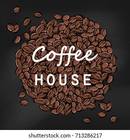 Vector abstract illustration with coffee beans. Coffee house. Coffee background.