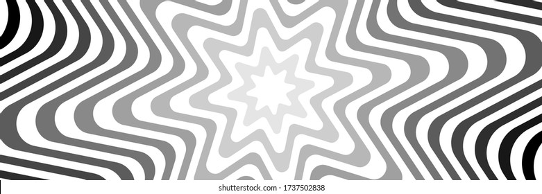 Vector abstract illustration, colored in a gradient. Trendy background in op art style, optical illusion. Long horizontal banner