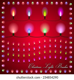Vector abstract illustration of colorful Christmas lights on red background