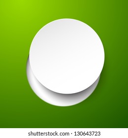 Ilustración abstracta vectorial compuesta de una nota redonda de papel blanco sobre fondo verde. Eps10.