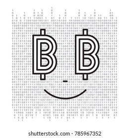 Vector abstract Illustration concept of bitcoin technology, Digital Symbol Bitcoin. Virtual crypto currency services. Unique graphic design with smile smiley letter B zero and one, geometric shapes