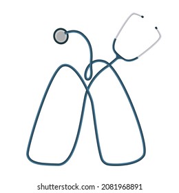 Abstrakte Vektorgrafik mit gebogenem Phonendoskop, Stethoskop in Form von Lungen. Konzeption Auskultation, Lungenentzündung, pfeifendes Atmen in der Lunge, Diagnostik, Untersuchung, Phthisiologie, Patientenuntersuchung.