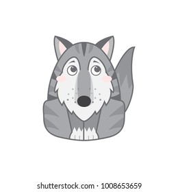 Vector abstract illustration of cute siberian husky, Alaskan malamutes or wolf. Cartoon husky dog with pretty grey eyes and fur. Abstract flat style, object isolated on white background