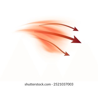 Vector abstract illustration demonstrating hot air flow effect. Arrows indicate the direction of warm air flow on isolated white background. Element for design.