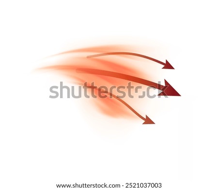 Vector abstract illustration demonstrating hot air flow effect. Arrows indicate the direction of warm air flow on isolated white background. Element for design.