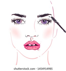 Vector abstract illustration of fashion girl for cover design, poster, banner and other. Advertising mascara.