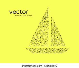 Vector abstract illustration of fishing boat on yellow background.