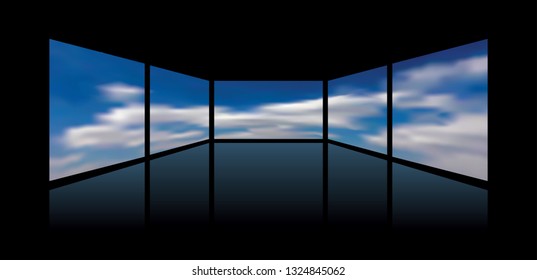 vector abstract illustration with five screens with clouds - Vector