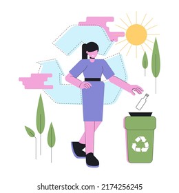 Vector abstract illustration. Flat style. Environmental protection, separate waste collection, care for nature and the planet. Glass.