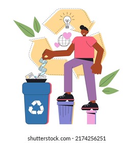 Vector abstract illustration. Flat style. Environmental protection, separate waste collection, care for nature and the planet. Paper.