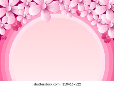 Vector abstract illustration. flower blossoms and butterfly  with rainbow on light Pink color background, colorful, pastel style You can put your text on copy space