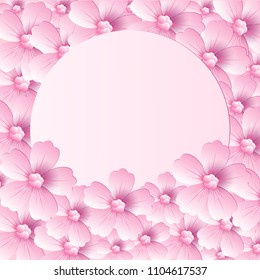 Vector abstract illustration. flower blossoms on Pink color background, colorful, pastel style You can put your text on copy space, Card for greeting or congratulation.