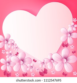 Vector abstract illustration. flower blossoms and butterfly on light Pink color background. colorful, pastel style You can put your text on copy space. Card for greeting or congratulation.