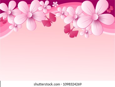 Vector abstract illustration. flower and Butterfly blossoms on light Pink color background, colorful, pastel style