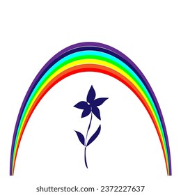 Vector abstract illustration in the form of a multi-colored rainbow and a flower on a white background