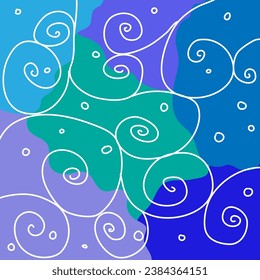 Vector abstract illustration in the form of an original white pattern drawn by hand in doodle style on a blue background