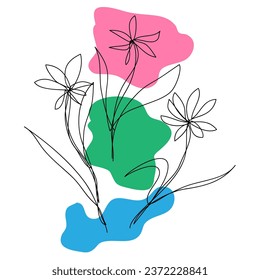 Vector abstract illustration in the form of a sketch of flowers on a background of colorful spots