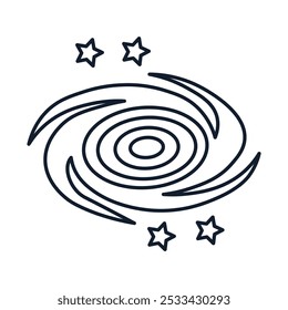 Vector abstract illustration of galaxy and stars in linear style. Science, discovery, and space symbol. Astronomy and cosmos element