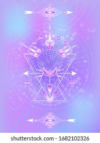 Vector abstract illustration. Geometric pattern. Lilac background. 