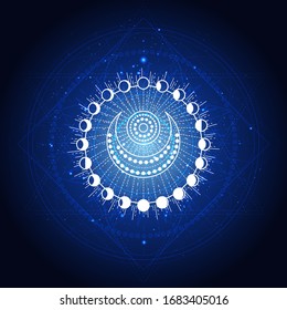 Vector abstract illustration. Geometric pattern. Blue background. 