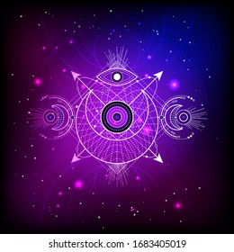 Vector abstract illustration. Geometric pattern. Purple and blue background. 