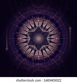 Vector abstract illustration. Geometric pattern. Dark purple background. 