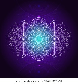 Vector abstract illustration. Geometric pattern. Purple background. 