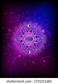 Vector abstract illustration. Geometric pattern. Purple background. 