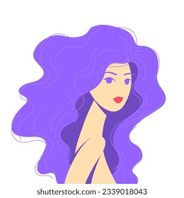 Vector abstract illustration of a girl with long curly violet hair