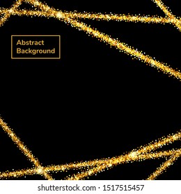 Vector abstract illustration. Gold glitter line on black background. Modern elegant design for cards and invitations.