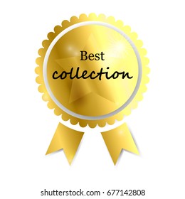 Vector abstract illustration with gold medal. Sign of the winner, a symbol of success.