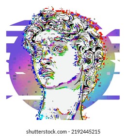 Vector abstract illustration of Greek statue of David in psychedelic style. Ancient art and modern style.Trippy