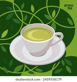 vector abstract illustration of a green tea cup concept menu and design template for brochure or logo or coffee shop design. Natural green tea cup for logo design, Matcha, Fresh tea