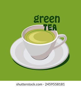 vector abstract illustration of a green tea cup concept menu and design template for brochure or logo or coffee shop design. Natural green tea cup for logo design, Matcha, Fresh tea