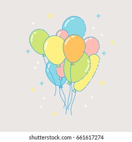 Vector Abstract Illustration for Greeting of Invitation Card with Colorful Bunch of Balloons Flying in the sky. Vector Abstract Illustration. EPS 10