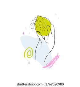 Vector abstract illustration of a hand with a lemon.