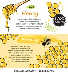 Vector abstract illustration. Vector abstract illustration with honey, honeycomb, bee. Abstract banner