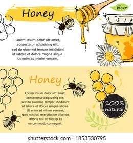 Vector abstract illustration. Vector abstract illustration with honey, honeycomb, bee. Abstract banner