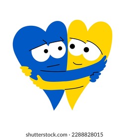 Ilustración vectorial abstracta de abrazos de corazones, imagen en forma de corazón azul-amarillo.