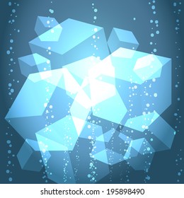 A vector abstract illustration of ice cubes in the water with bubbles