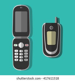 Vector, abstract illustration icons clamshell mobile phone. For graphic and web design.
