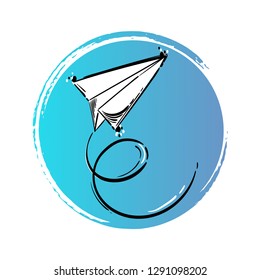 Vector abstract illustration icons. Paper airplane icon, start up, flight, vacation, vacation, summer, childhood, origami